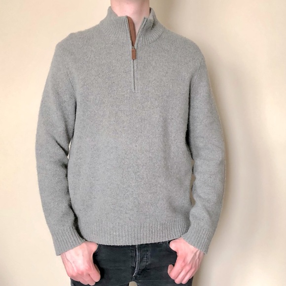 Polo Ralph Lauren Grey Quarter-Zip Sweater VINTAGE - Picture 1 of 5